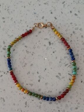 Multicolor Beaded Women’s Ankle Bracelet with Gold Accents